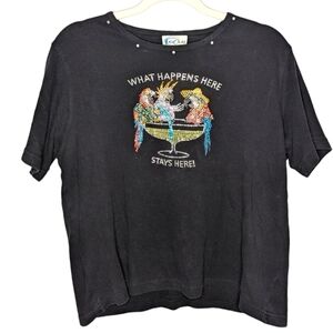 Las Olas Vintage Parrot Cocktail Vacation funny shirt sequins sparkly size large